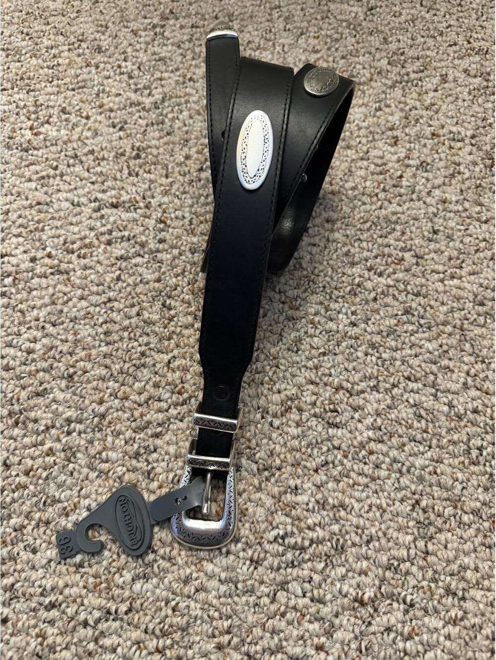 Brighton Mens Taper Concho Black leather silver medallions 36 belt